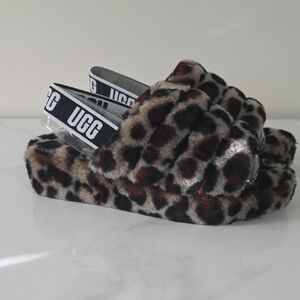 UGG Animal Print Fluffy Slides